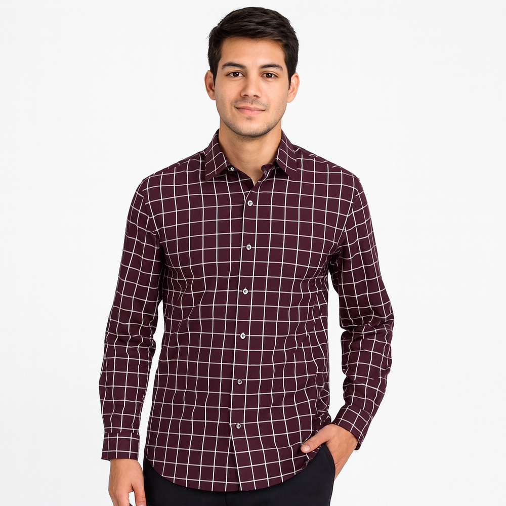 Men's Banana Republic M Burgundy White Plaid Casual Button Down Shirt
